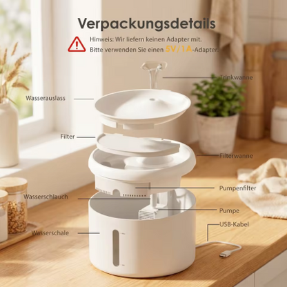 Katzenbrunnen leise – 2,5 L, Filter, BPA-frei