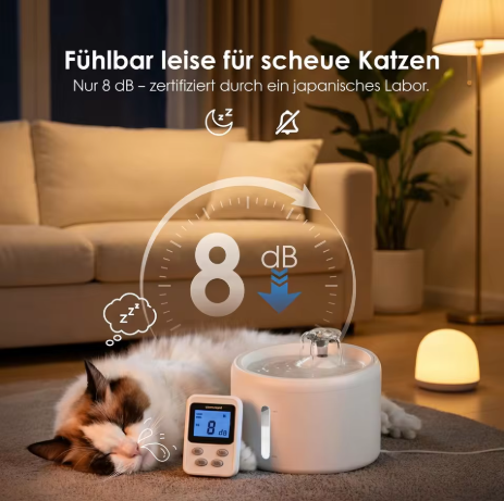Katzenbrunnen leise – 2,5 L, Filter, BPA-frei
