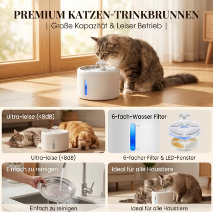 Katzenbrunnen leise – 2,5 L, Filter, BPA-frei